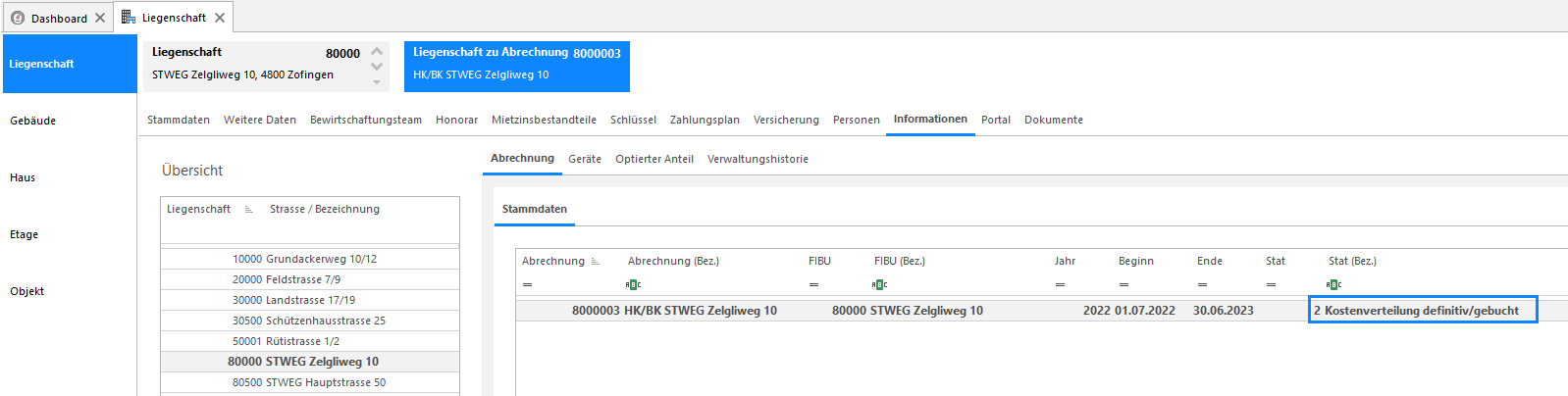 Screenshot: Register Generieren mit Auswahl von Liegenschaft und Budgetjahr