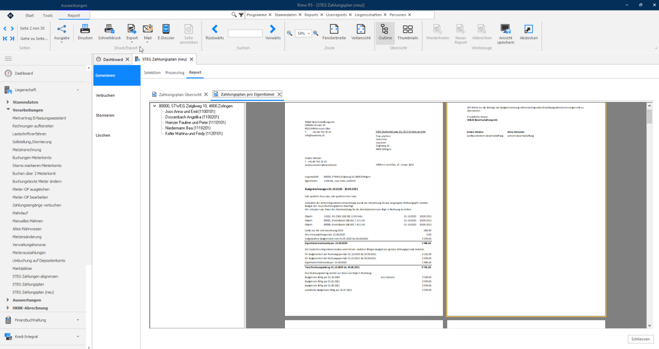 Screenshot: Register Verbuchen im Dialog STEG Zahlungsplan