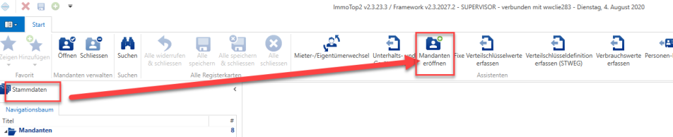 Screenshot: 1.2 Mandanten eröffnen