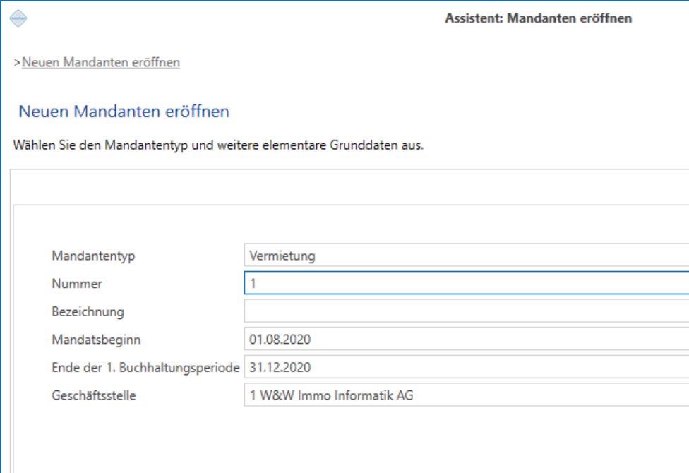 Screenshot: 1.2 Mandanten eröffnen
