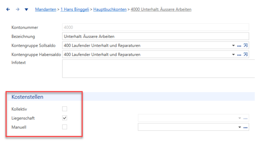 Screenshot: 1.3 Kostenstellen