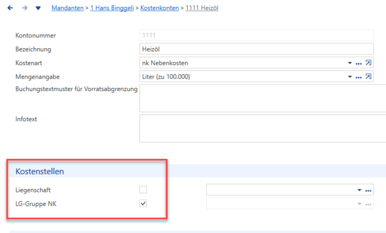 Screenshot: 1.3 Kostenstellen