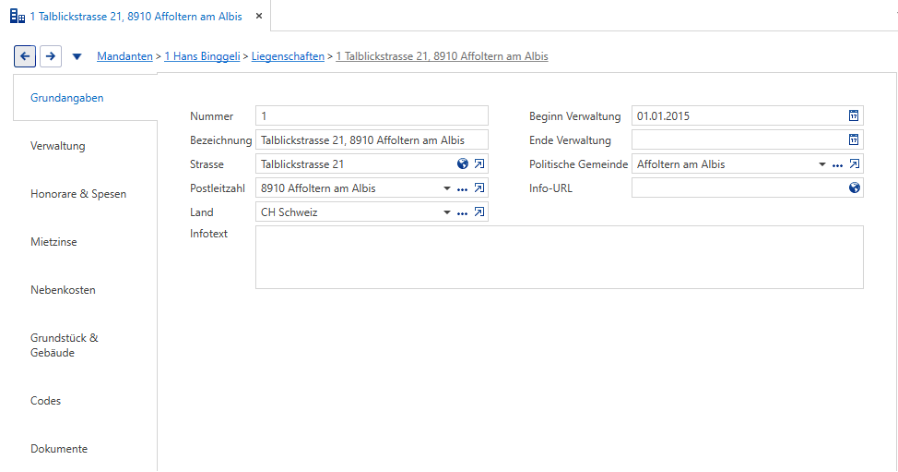 Screenshot: 1.6 Liegenschaften