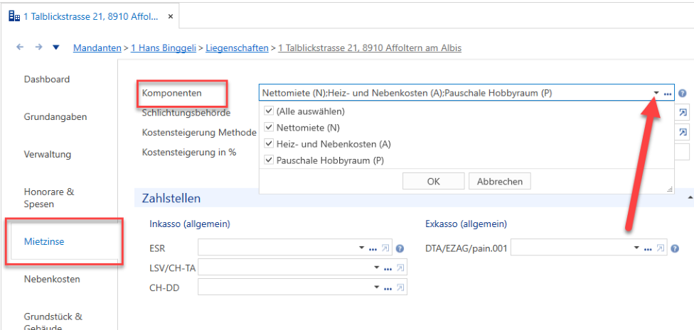 Screenshot: 1.6 Liegenschaften