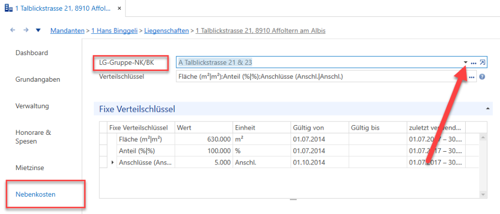 Screenshot: 1.6 Liegenschaften