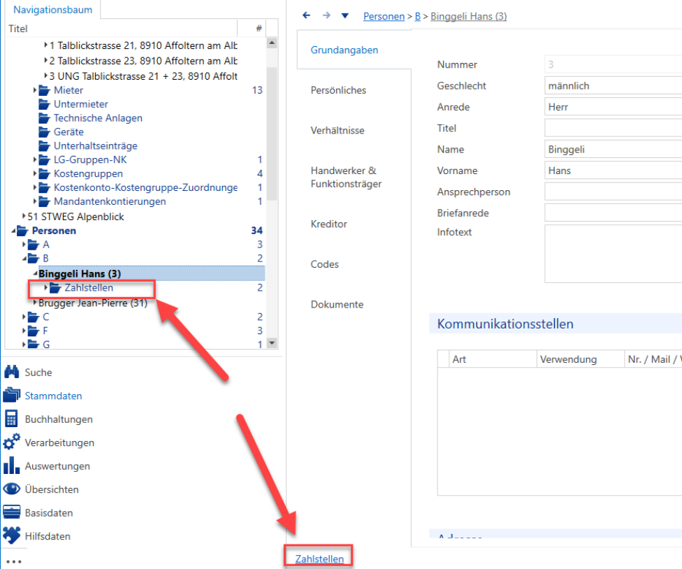 Screenshot: 2.3 Zahlstelle erfassen