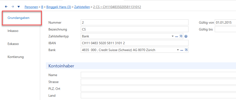 Screenshot: 2.3 Zahlstelle erfassen