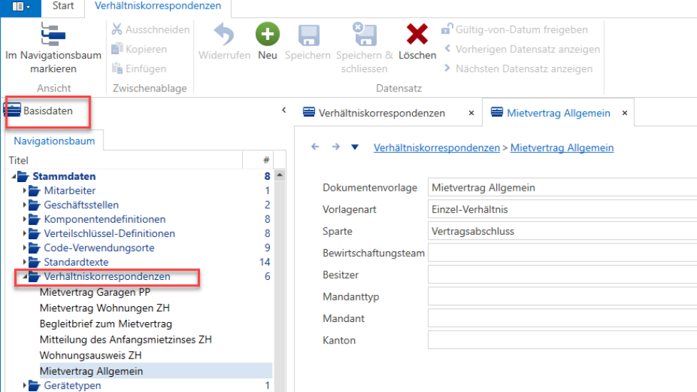 Screenshot: 3.2 Verhältniskorrespondenz hinterlegen