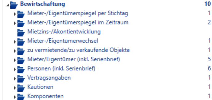 Screenshot: 5.1 Auswertungen Bewirtschaftung
