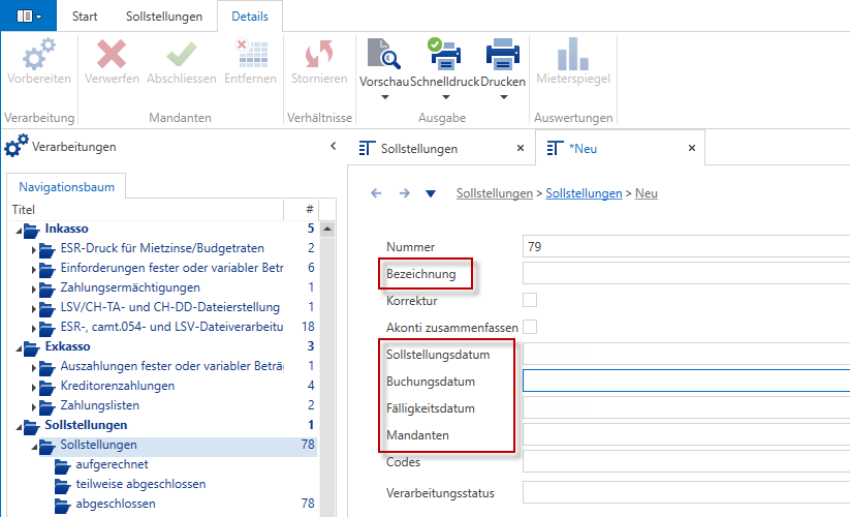 Screenshot: 7.2 Neue Sollstellung