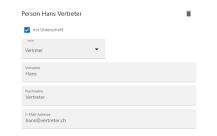 Rollenauswahl bei zweiter Person, unter anderem