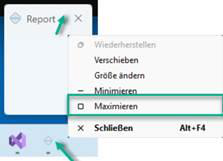 Screenshot: Report-Fenster in der Taskleiste maximieren