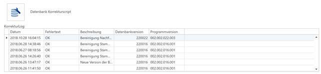 Screenshot: KorrekturLog mit Übersicht der durchgeführten Korrekturscripts