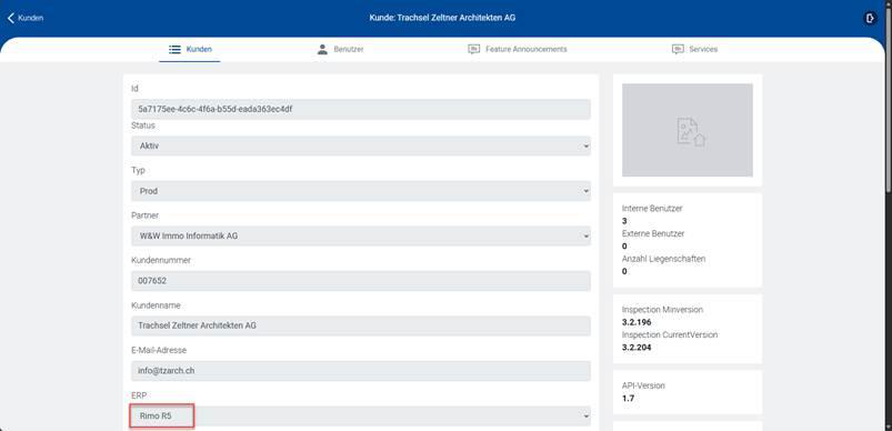 Screenshot: Kundenstamm im Portal mit falsch gesetztem Feld ERP