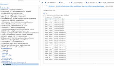 Screenshot: Neue Kostenkonten ohne zugewiesene Kostengruppe