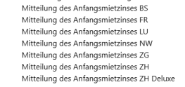 Screenshot: Liste der kantonalen Anfangsmietzins-Formularvorlagen