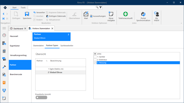 Screenshot: Partnertyp zuweisen