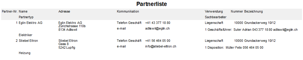 Screenshot: Ausgabe der Partnerliste