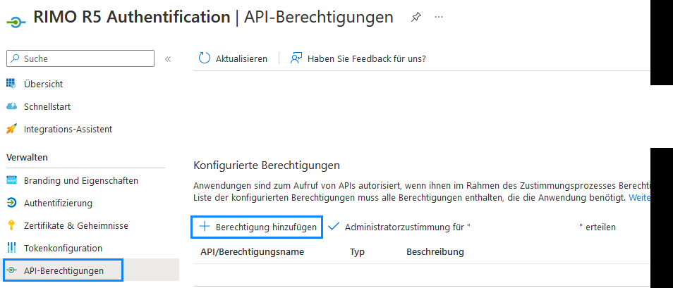 Screenshot: API-Berechtigungen mit Button Berechtigung hinzufügen