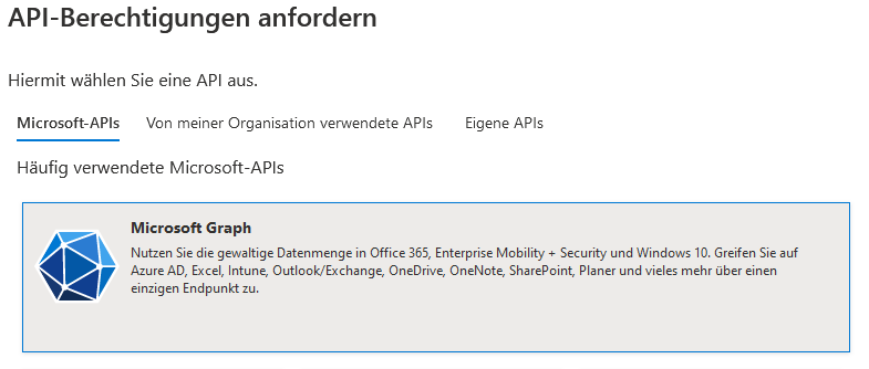 Screenshot: API-Berechtigungen anfordern – Microsoft Graph auswählen