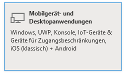 Screenshot: Plattform auswählen – Mobilgerät- und Desktopanwendungen