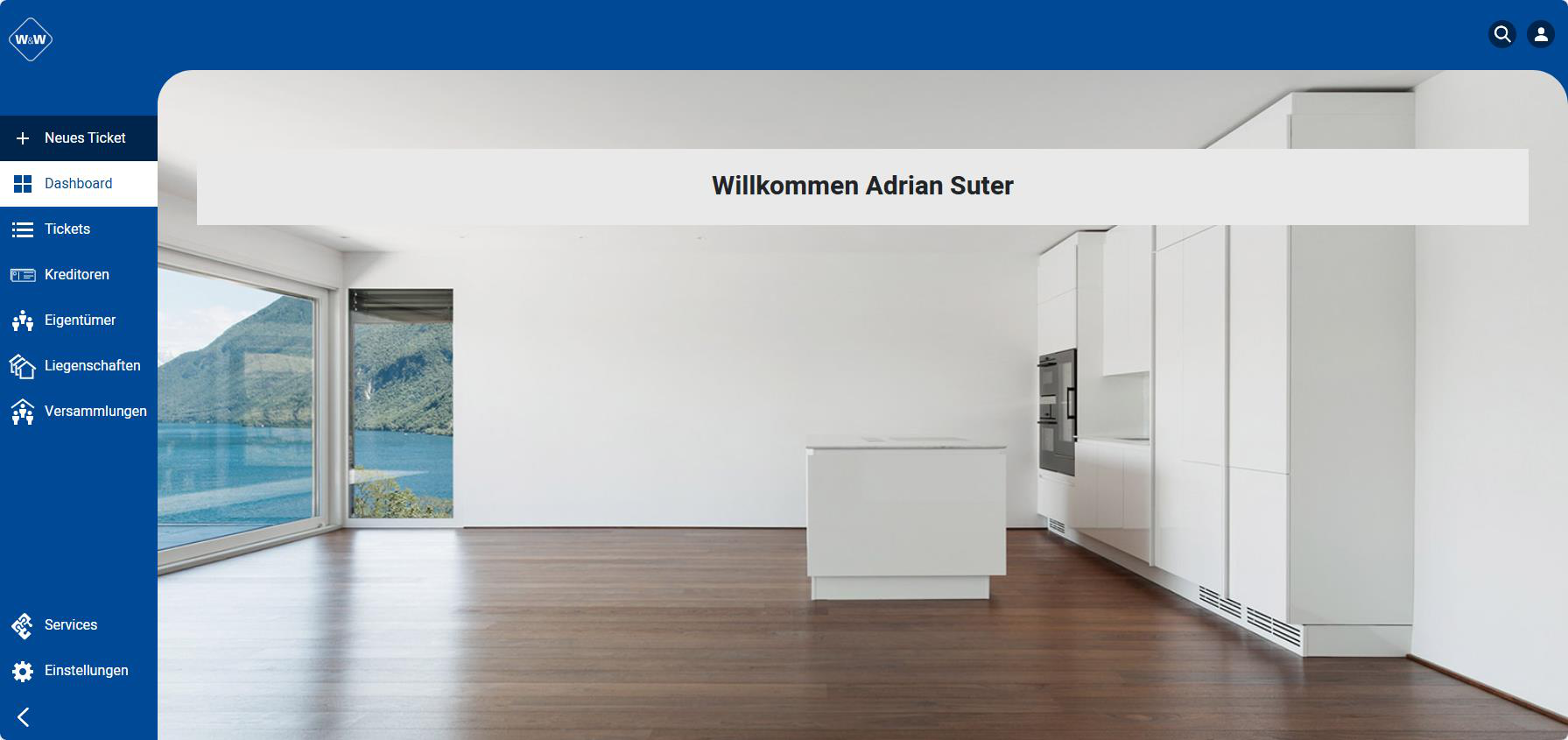 Screenshot: Portal – Willkommensseite nach dem Login