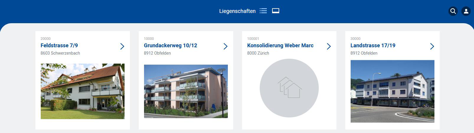 Screenshot: Portal – Register Liegenschaften mit Liegenschaftskarten