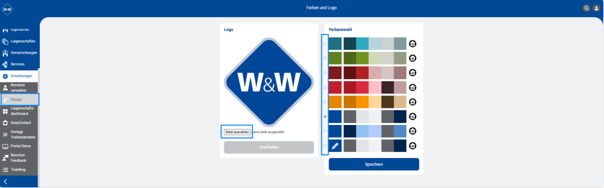 Screenshot: Portal – Einstellungen Farben und Logo