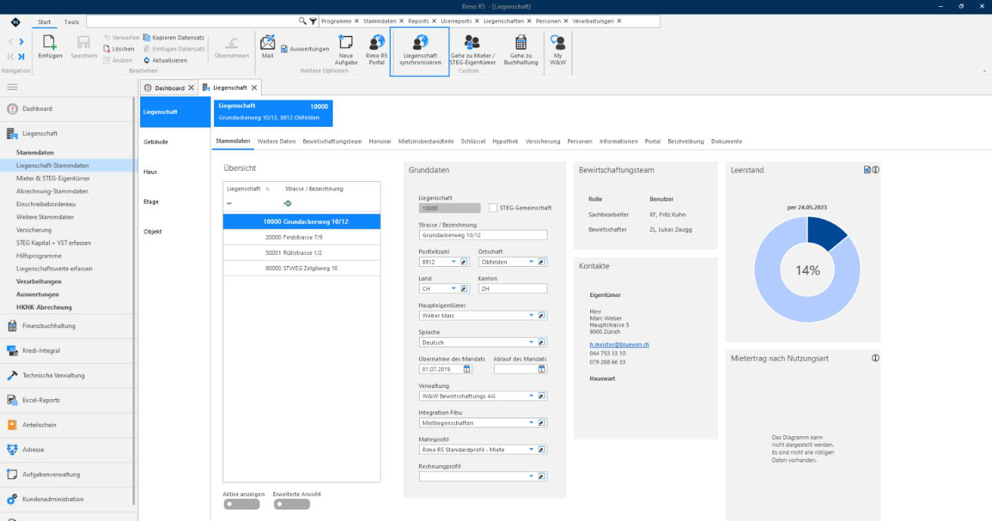 Screenshot: Liegenschaft-Stammdaten mit Icon 