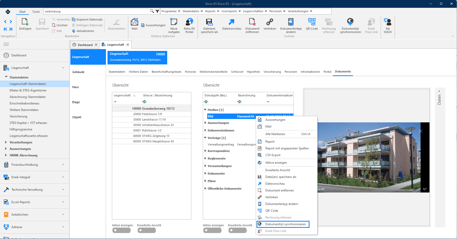 Screenshot: Dokumente-Übersicht mit Kontextmenü 
