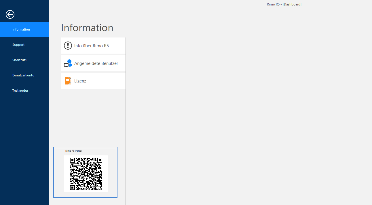 Screenshot: Information – Rimo R5 Portal mit QR-Code