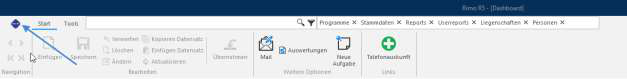 Screenshot: Rimo R5 – Rimo-Icon oben links im Dashboard