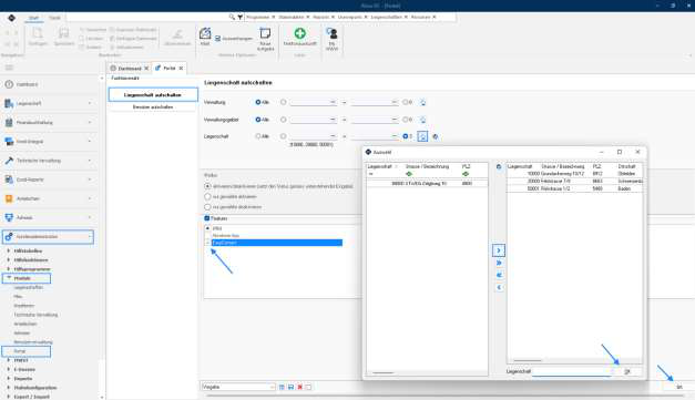 Screenshot: Portal – Liegenschaft aufschalten mit Auswahlliste der Liegenschaften