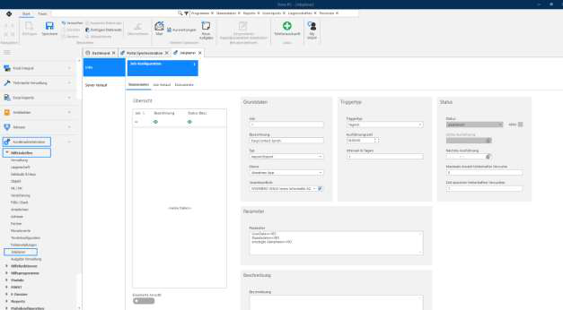 Screenshot: Job Konfiguration – Grunddaten, Triggertyp und Status des Synchronisations-Jobs