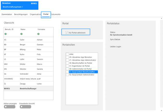 Screenshot: Benutzer – Register Portal mit aktivierter Option 