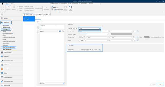 Screenshot: Export QR Code EasyContact – Selektion, QR-Code-Daten aus Haus/Objekt und Pfad in den Optionen