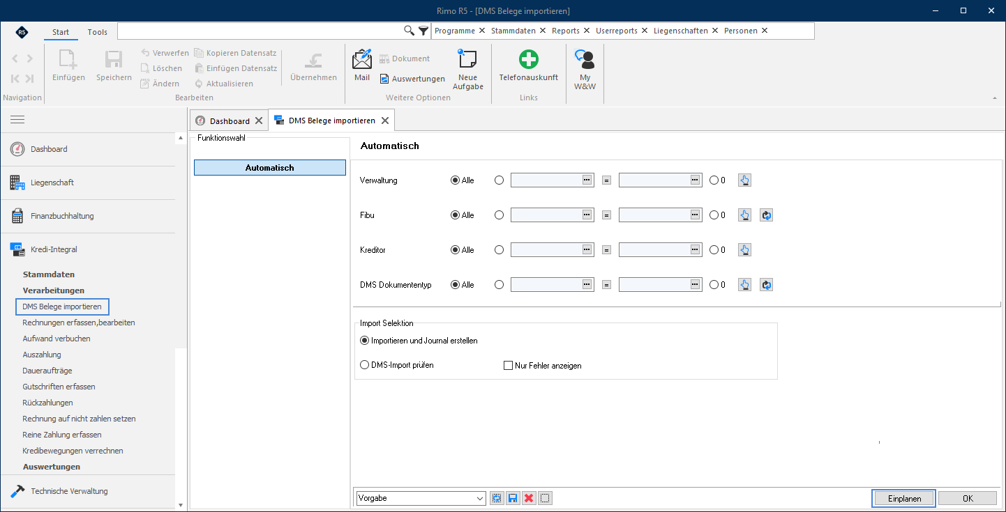 Screenshot: DMS Belege importieren – Automatisch