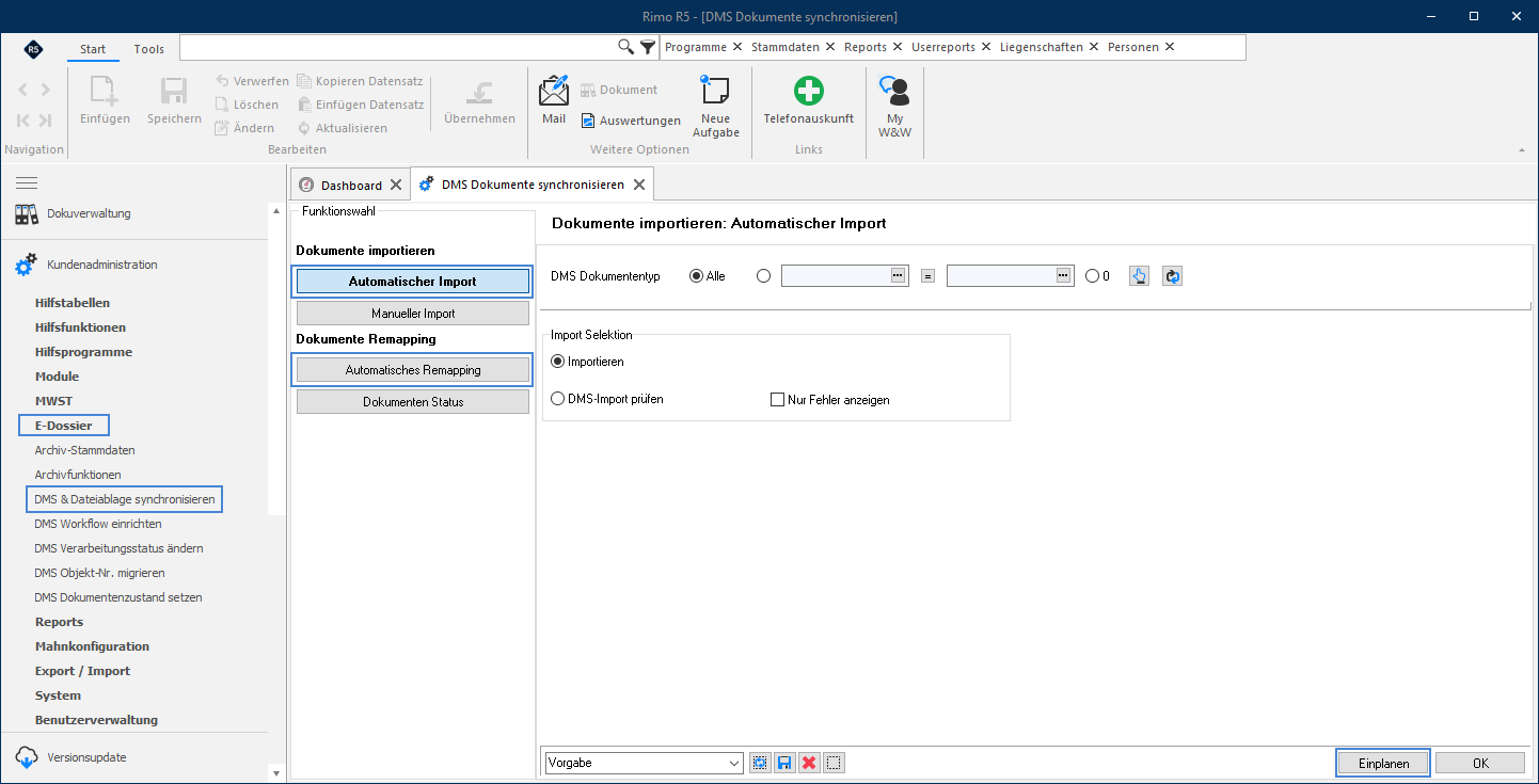Screenshot: DMS Dokumente synchronisieren – Automatischer Import