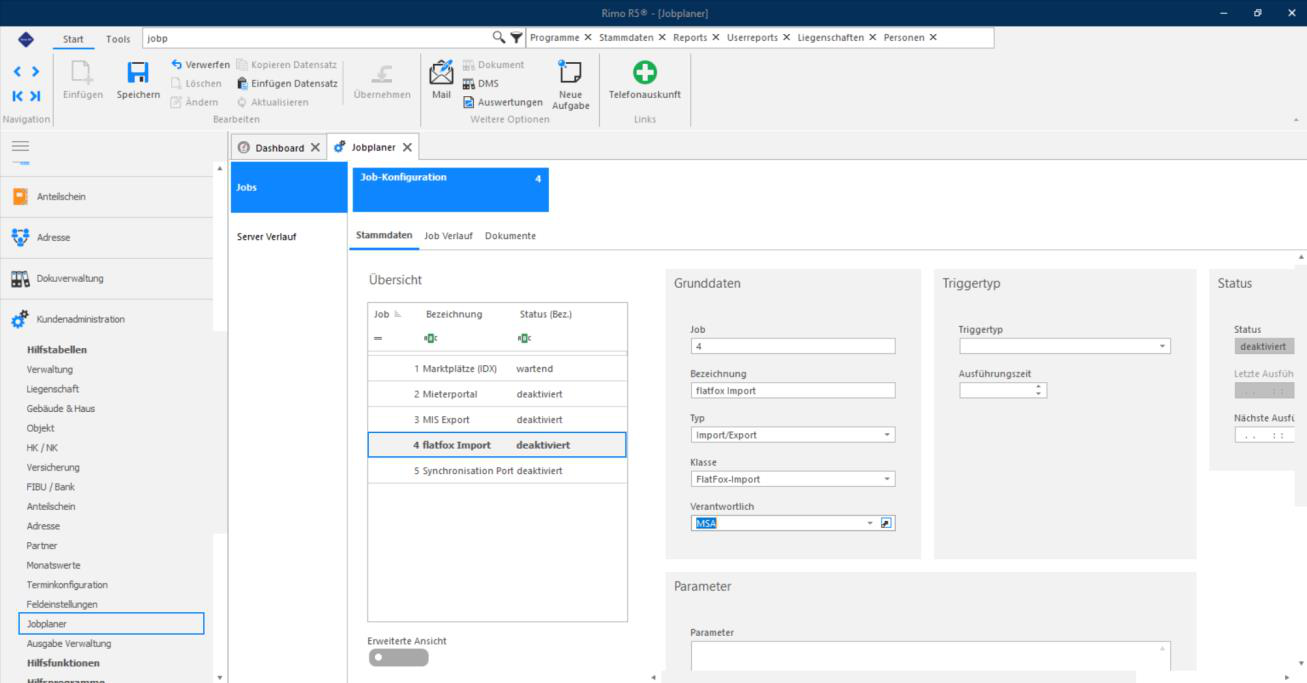 Screenshot: Job-Konfiguration flatfox Import