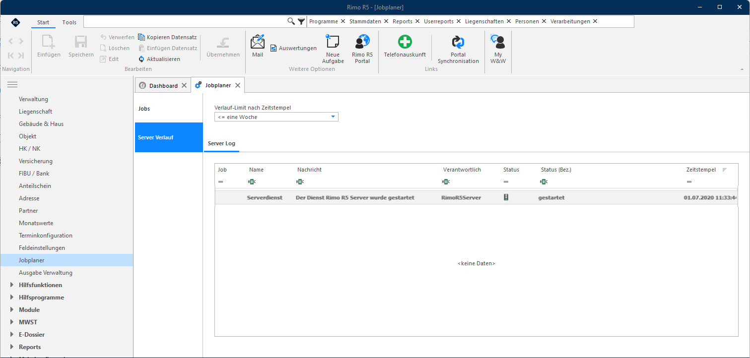 Screenshot: Server Verlauf des Jobplaners