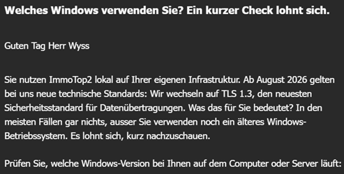 Mail-Ankündigung: TLS-1.3-Umstellung und Aufforderung zum Windows-Versions-Check