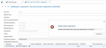 Fehlermeldung: Fehler beim Lesen des Akontokontos für einen Mieter
