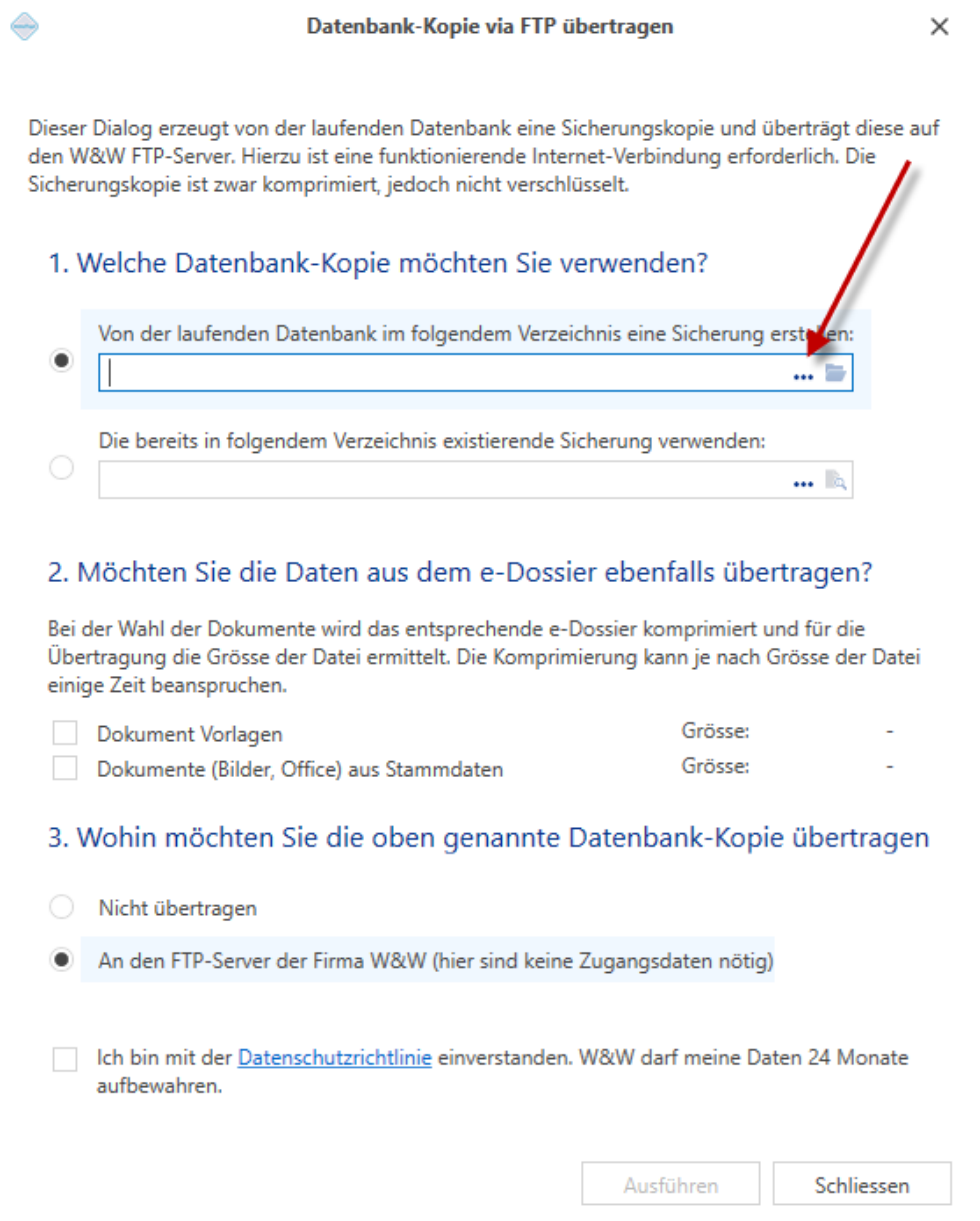 Auswahl des Verzeichnisses für die Sicherung