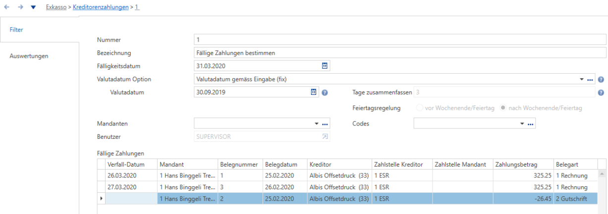 Kreditorenzahlungen/ Fällige Zahlungen bestimmen