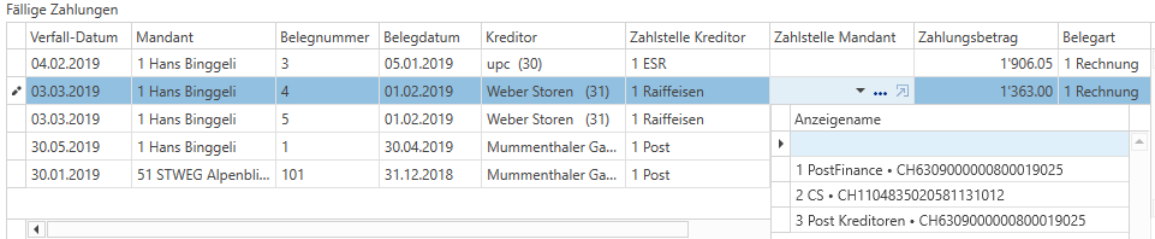 Kreditorenzahlungen/ Mandantenzahlstelle pro Beleg zuweisen
