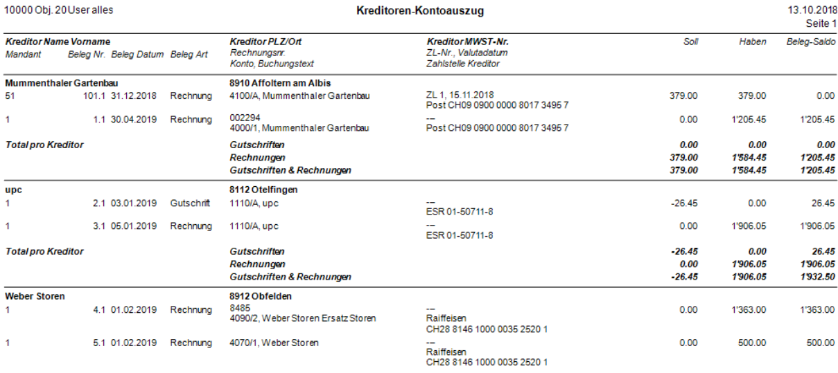 Auswertungen/Kreditoren/Kontoauszug/Liste