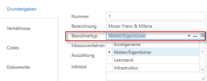 Stammdaten/Mandanten/Mieter – Bewohnertypen
