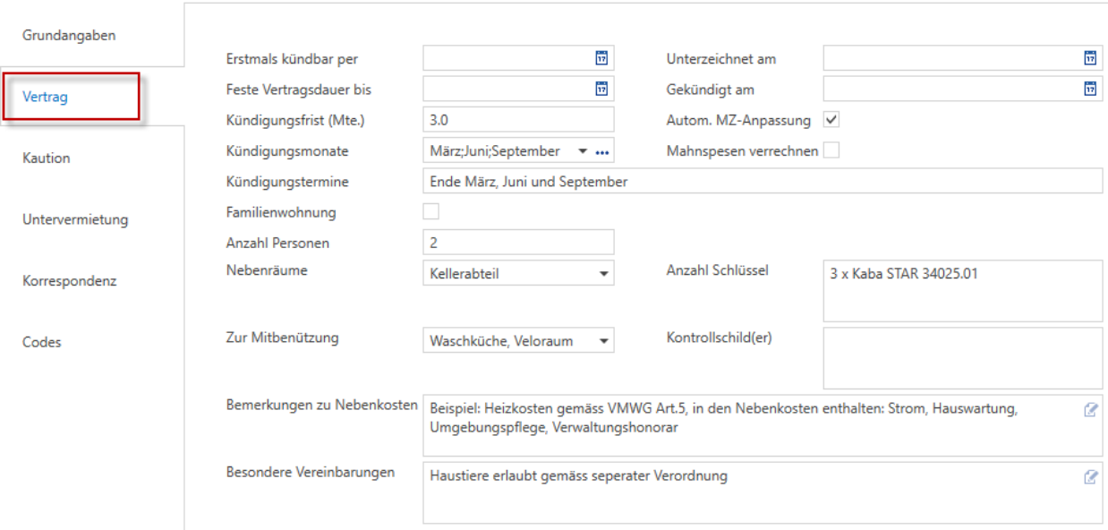 Stammdaten/Mandanten/Liegenschaften/Objekte/Verhältnisse – Vertrag