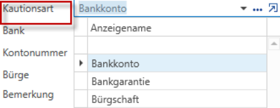 Stammdaten/Mandanten/Liegenschaften/Objekte/Verhältnisse/Kaution – Kautionsarten