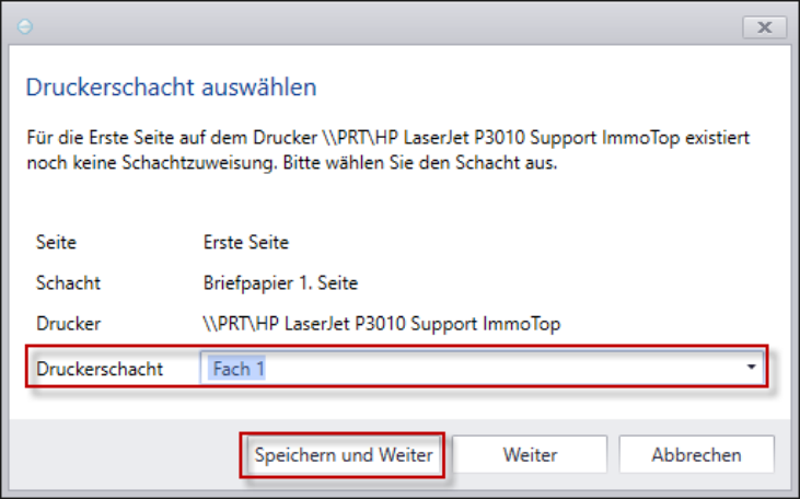 Druckerschacht auswählen für mehrseitiges Dokument